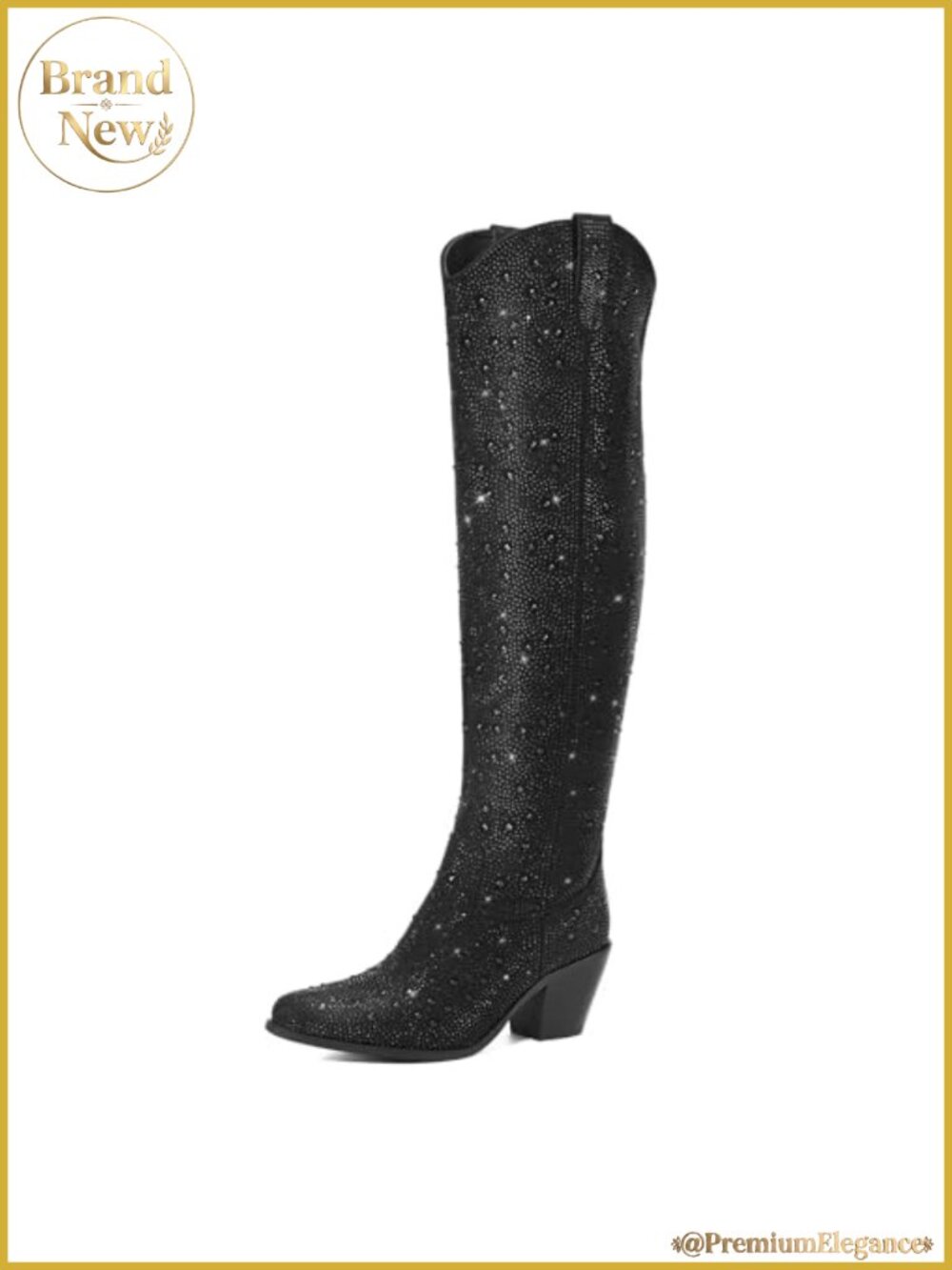 Rhinestone Over the Knee Cowgirl Boots Pointed Toe Block Heel Women